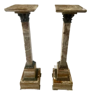 Pair 19th Century French Onyx Pedestals W/Bronze Mounts
