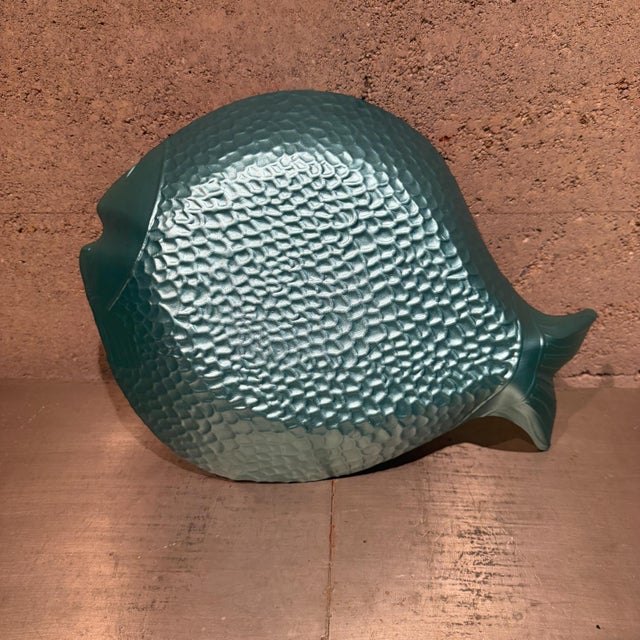 Glass Vintage Turquoise Glass Fish Plate Mid Century Coastal Nautical Decor For Sale - Image 7 of 7