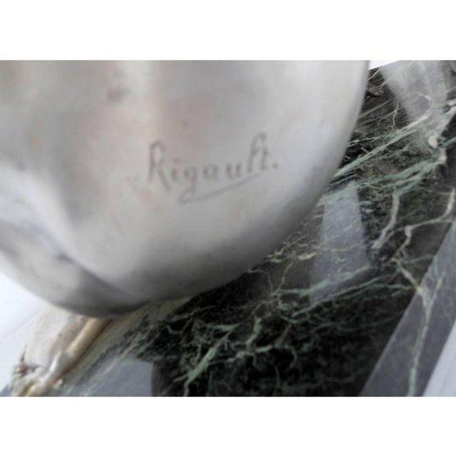 Metal 1920s French Art Deco a.g. Rigault Silvered Bronze Sculpture For Sale - Image 7 of 7