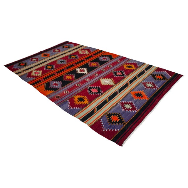1960s Handwoven Turkish Rug Kilim Tribal Colorful Rug Living Room Decor - 6′1″ X 10′3″ For Sale - Image 6 of 16