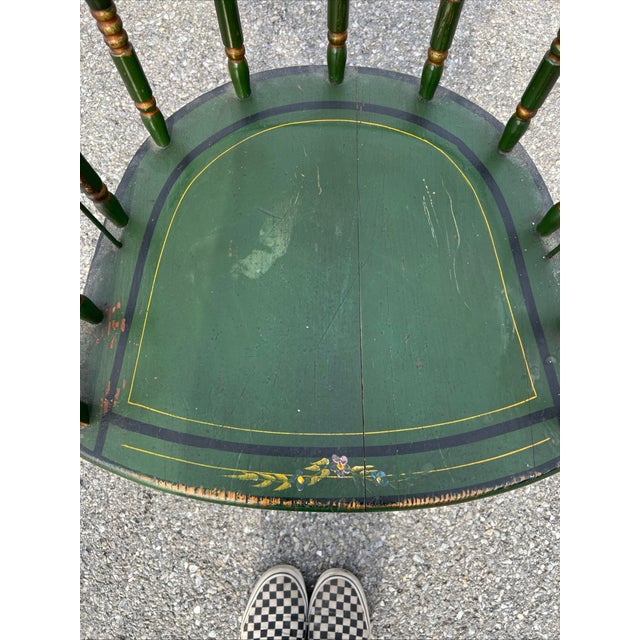 Green Antique Pennsylvania Paint Decorated Barrel Back Windsor Armchair, Circa 1890’s For Sale - Image 8 of 12