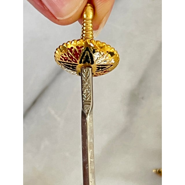 1960s Vintage Spanish Toledo Brass Sword Cocktail Skewers Food Picks With Base For Sale - Image 10 of 10