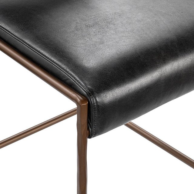 Metal Black Leather & Bronze Counter Stool For Sale - Image 7 of 9