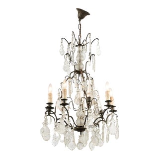 Mid 19th Century French Six-Light Crystal Chandelier with Iron Armature, Pendeloques and Obelisks For Sale