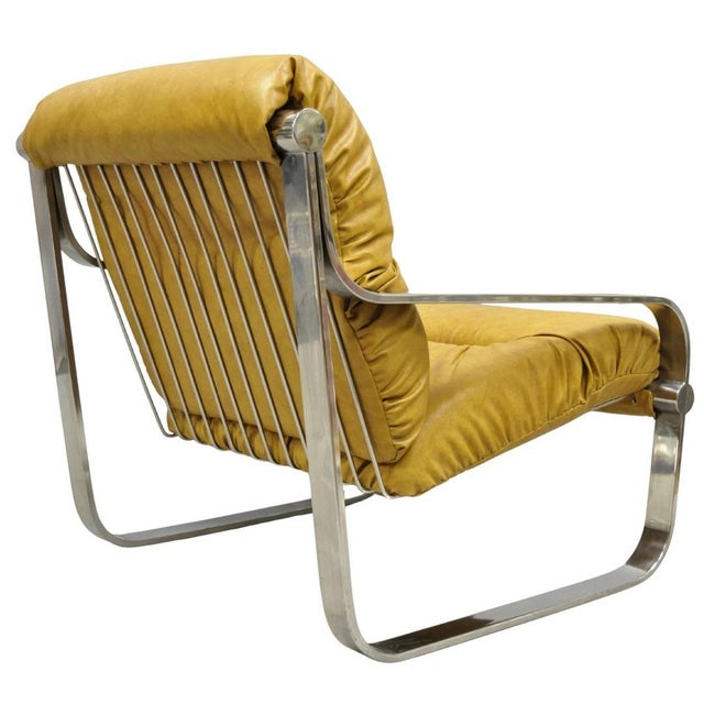 Vintage Mid Century Modern 1960s Chrome Flat Bar "Spoke Back" Milo Baughman Style Club Lounge Chair by AGI Industries....