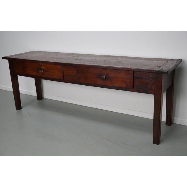 Large Vintage Rustic French Colonial Teak Farmhouse Side Table, 1920s For Sale - Image 4 of 14