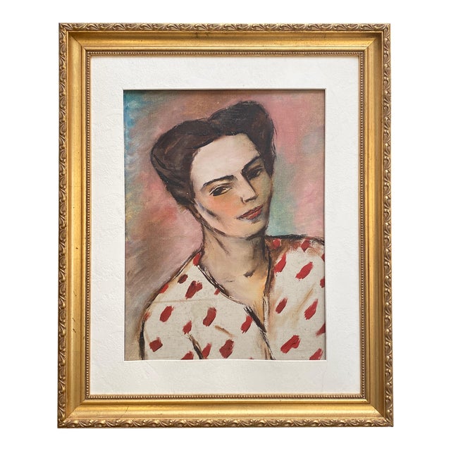 1940s Modernist Portrait in Gold Leaf Frame For Sale
