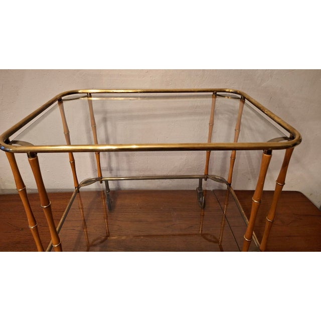 Gold Faux Bamboo Serving Bar Cart attributed to Maison Jansen, France, 1960s For Sale - Image 8 of 10