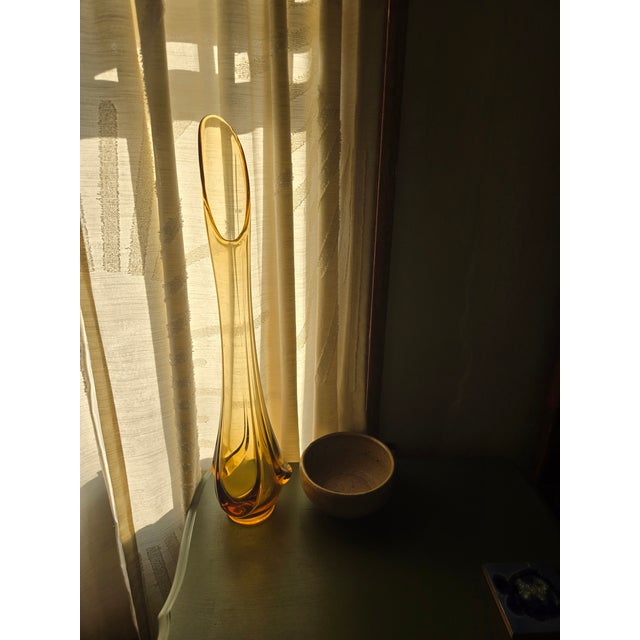 Monumental 28” Viking Amber Swung Glass Drape Vase | Mid 20th Century Sculptural Statement For Sale - Image 6 of 9
