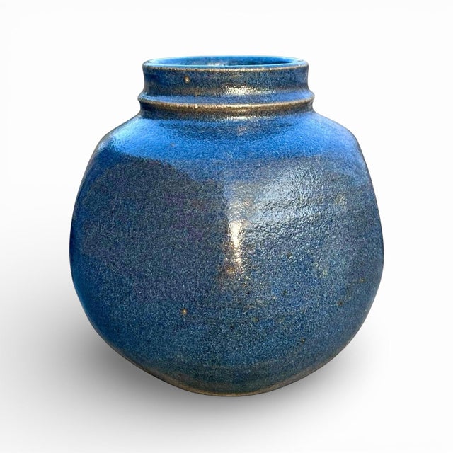 Contemporary Late 20th Century Blue Octagonal Studio Pottery Vase For Sale - Image 3 of 6