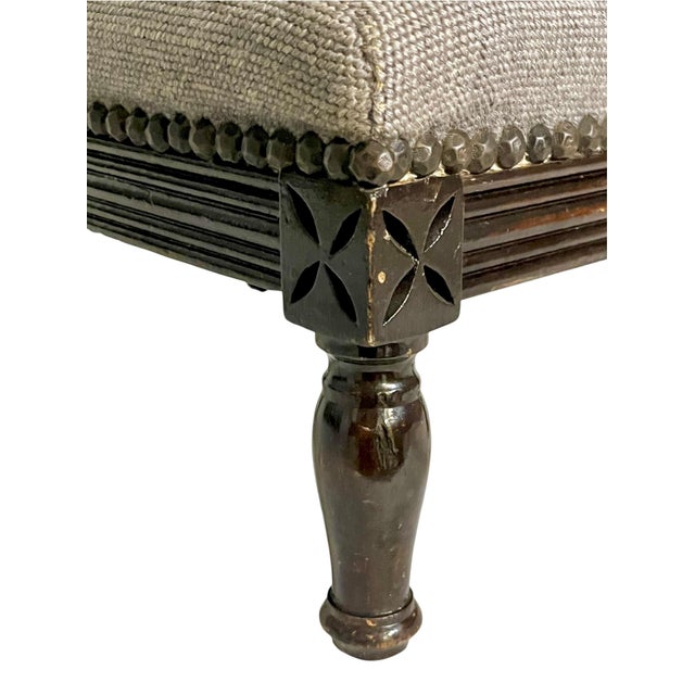 Wood Vintage French Louis XVI Style Petite Needlepoint Footstool With Carved Legs For Sale - Image 7 of 11