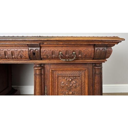 Antique French Style Oak Double Sided Carved Pedestal Desk For Sale - Image 13 of 18