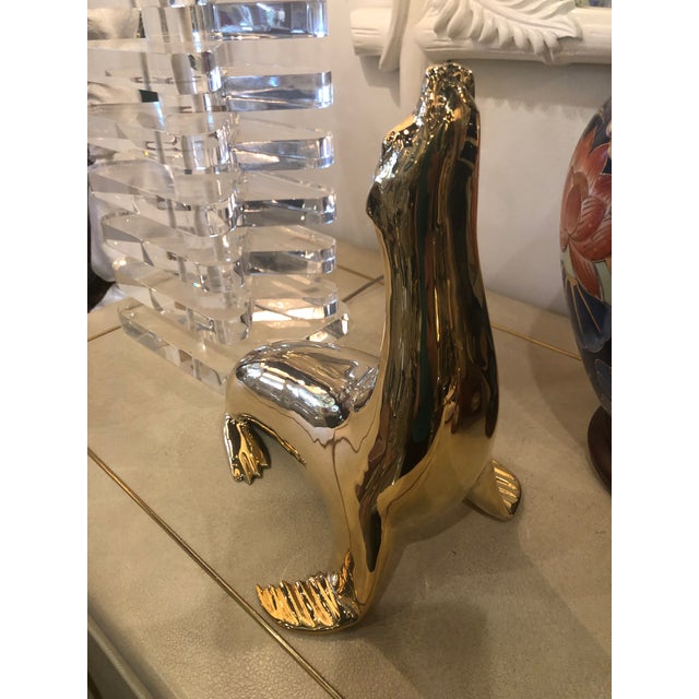 Modern Vintage Polished Brass Seal Animal Statue For Sale - Image 3 of 9