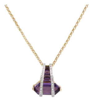 Amethyst & Diamond 18k Yellow Gold Platinum Fancy Pendant Necklace