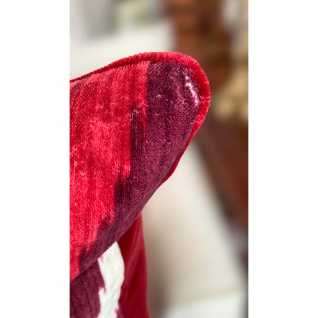 Pair of 22" Custom Schumacher Kashgar Ikat Velvet Pillows, Pattern 176102 in Ruby & Plum For Sale - Image 17 of 18