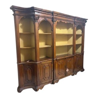 1950s 10 Ft Long Italian Walnut Monumental Open Shelf Library Bookcase For Sale
