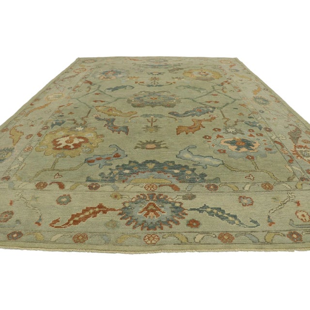 2010s Light Green Turkish Oushak Rug - 09'02 X 12'06 For Sale - Image 5 of 11
