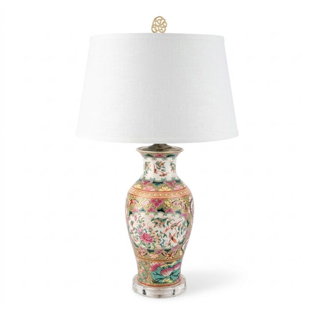 Textile Canton Porcelain Vase Table Lamp, Imari Style Painted Famille Rose For Sale - Image 7 of 7