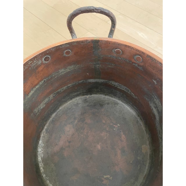 Rustic European Antique Copper Stock Pot Wrought Iron Handles Dovetail Cramp Seam For Sale - Image 3 of 10