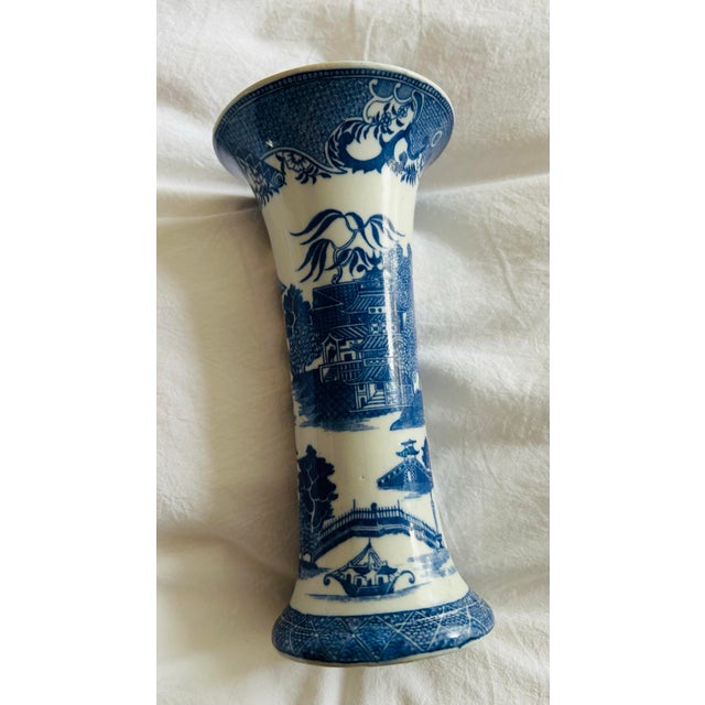1940s 1940s Chinese Blue & White Porcelain Trumpet Vases For Sale - Image 5 of 6