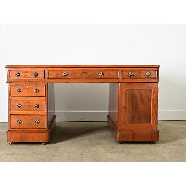 French 19th Century Mahogany & Leather Partners Desk For Sale - Image 16 of 16