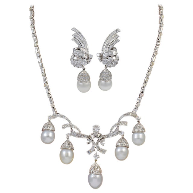 Antique Diamond Pearl Suite in 18 Karat White Gold, Bridal, Estate For Sale - Image 15 of 18