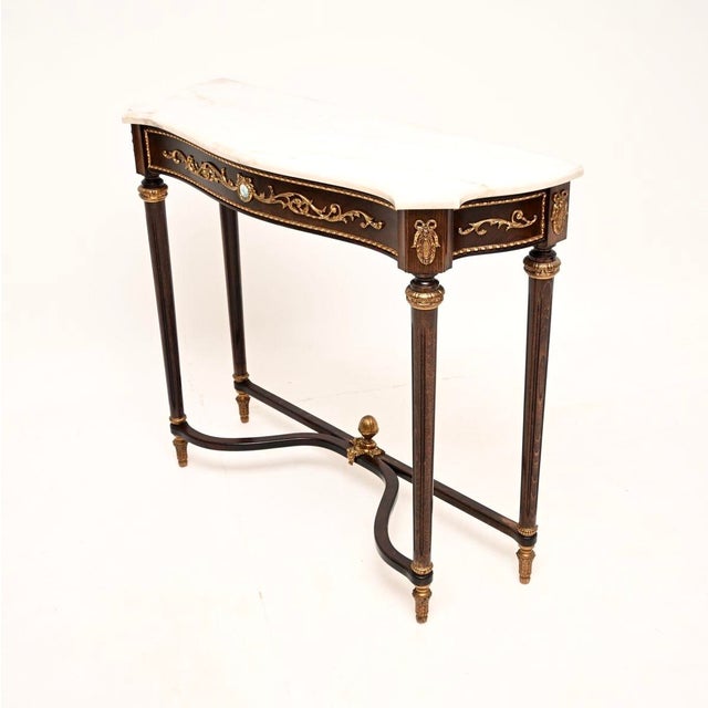 Vintage French Walnut Console Table with Marble Top, 1930 For Sale - Image 3 of 11