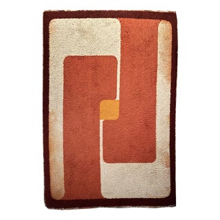 Geometric Orange Rug, 1970s For Sale