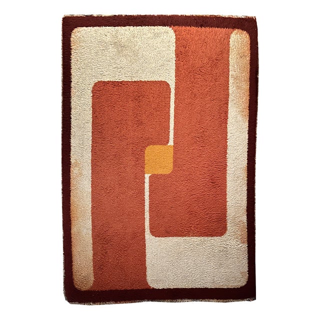 Geometric Orange Rug, 1970s For Sale