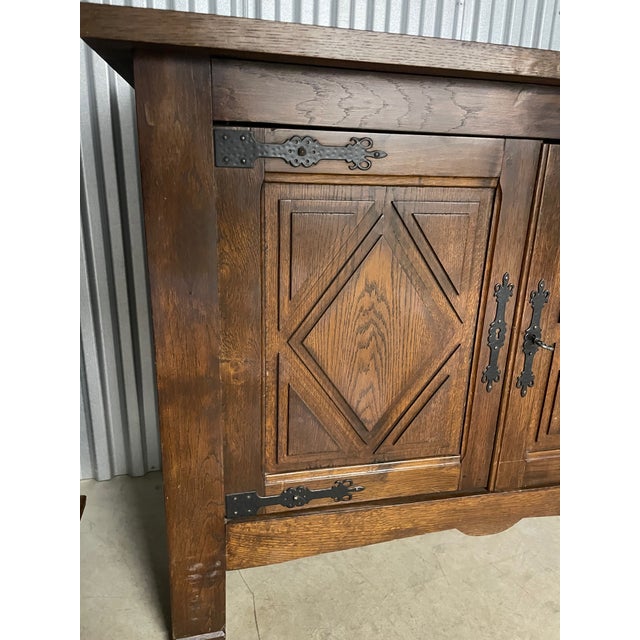Vintage French Oak Brutalist Sideboard With Iron Hardware, 1970s For Sale - Image 12 of 12