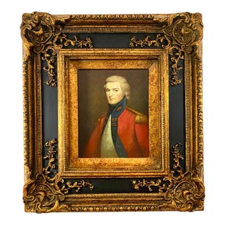 Late 20th Century Painting Gentleman Military Officer Portrait Oil on Canvas Vintage Art Decor, Framed For Sale