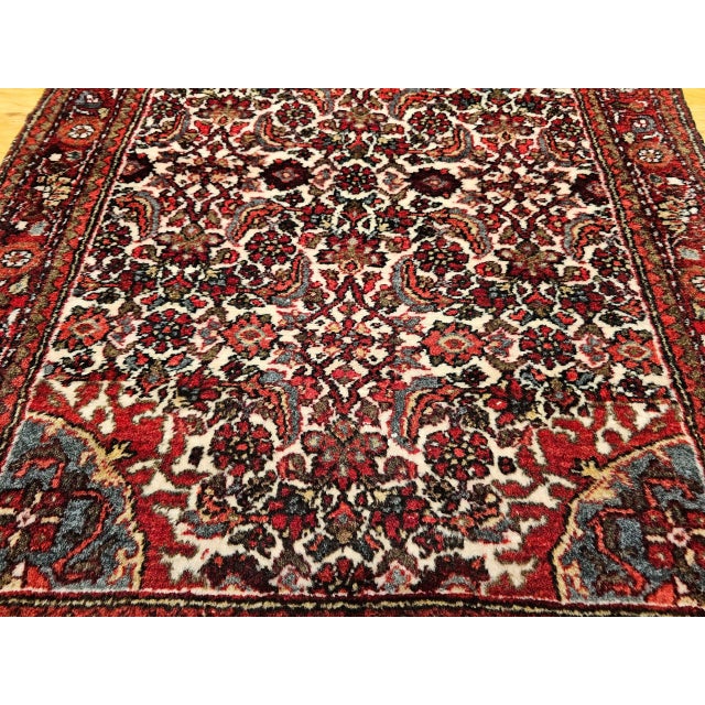 Vintage Persian Malayer Rug, Handwoven All-Over Herati Pattern, Ivory & Red, 3’ X 5’ For Sale In Chicago - Image 6 of 12