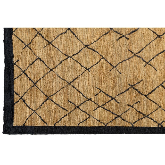 10 X 15 Contemporary Soumak Handmade Geometric Jute Rug in Tan Color For Sale - Image 4 of 10