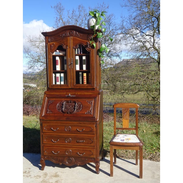 Louis XV Style Display Cabinet with Secretary and Drawers in Walnut, 1960s For Sale - Image 17 of 18