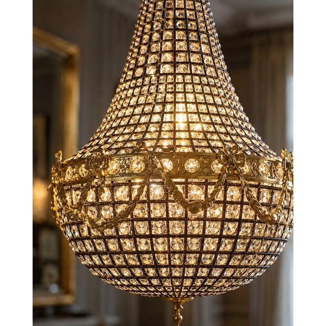 Late 20thC French Louis XVI Black Gold Chandelier For Sale - Image 4 of 8
