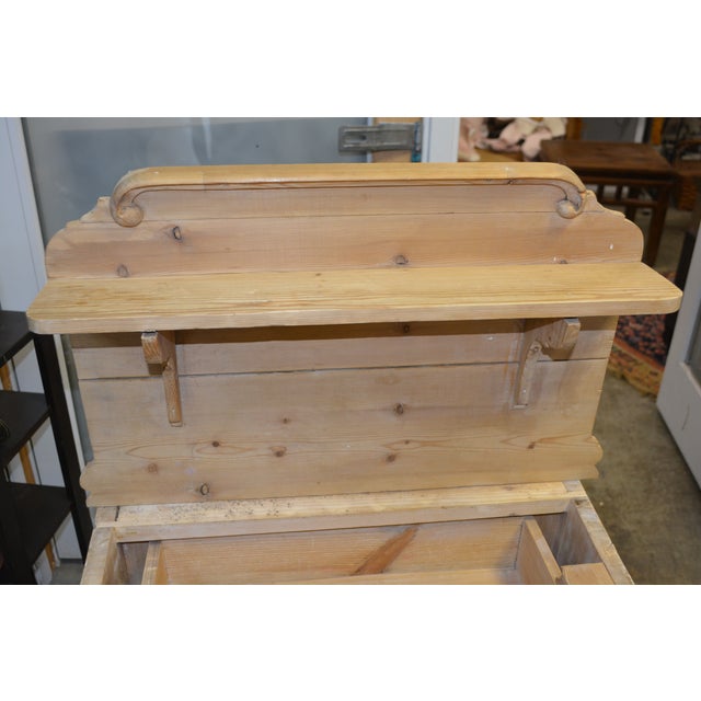 Vintage Rustic Scrubbed Pine Washstand Cupboard W/ Grey & White Marble Top For Sale - Image 6 of 18