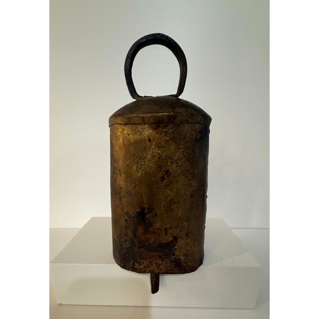 Late 19th Century Antique Hand-Forged Iron Cow Bell, Primitive Rustic Farmhouse Decor 7.5” Tall For Sale - Image 5 of 11