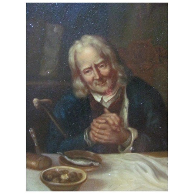 19Th Century Painting On Tin Man Giving Thanks For Dinner | Chairish