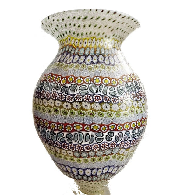 Vintage Murano Maestro Imperio Rossi Millefiori Art Glass Vase XX Century Dimensions: Height: 18-3/4 inches Diameter:...