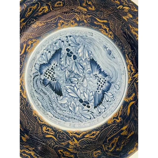 Early 19th Century Qing Dynasty Blue Ground Gilt Decorated Charger For Sale - Image 5 of 13