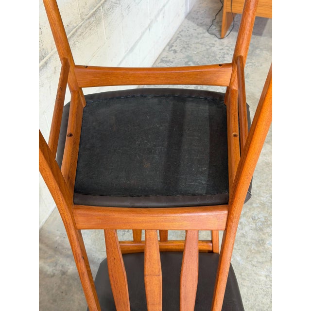 Wood Teak Slat Back Dining Chairs Set of 6 in Black Upholstery Danish Mid-Century Modern 1970s For Sale - Image 7 of 12