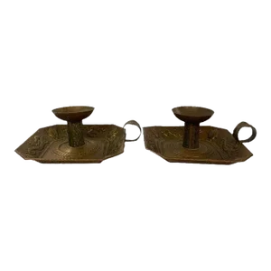 1910s Arts & Crafts Copper Chambersticks - A Pair