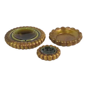 1960s Anthony of California 2 Gold Leaf Ceramic Ashtrays + Bolw Freeman & MacFarlin Potteries- 3 Pieces