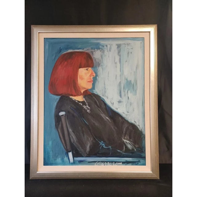 Vintage Framed Self Portrait Oil Painting of a Red Headed Women For Sale - Image 4 of 4