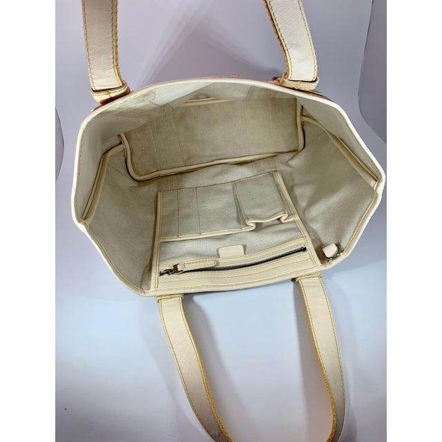Celine Pre-Loved Celine Yellow Beige Canvas Coated PVC Plastic Macadam Tote Bag For Sale - Image 4 of 18
