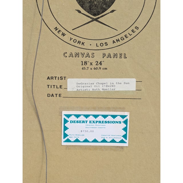 American 1990s "DeGrazias Chapel in the Sun" Original Southwestern Oil Painting by Ruth Moeller For Sale - Image 3 of 3