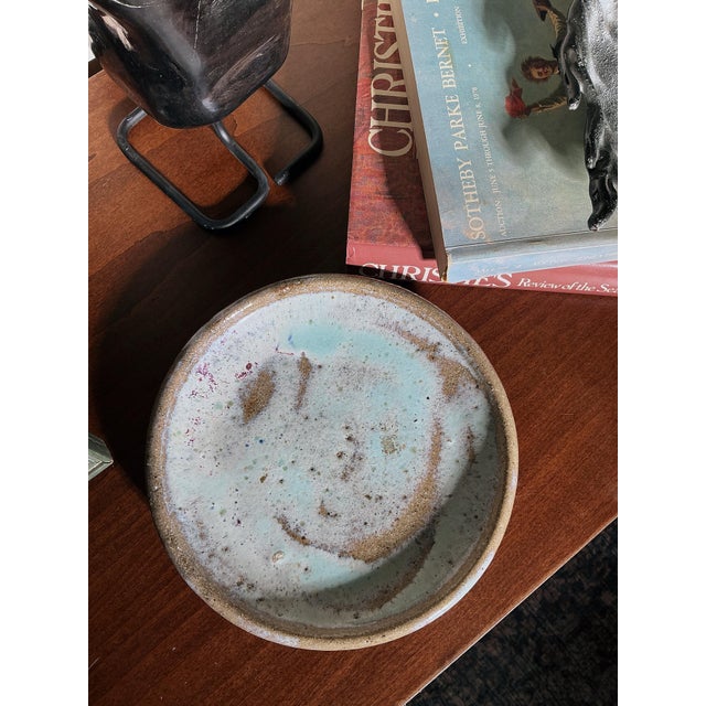 Mid-Century Modern Mid 20th Century Studio Pottery Plate Signed – Celadon Glaze Ceramic Dish – Organic Modern For Sale - Image 3 of 10