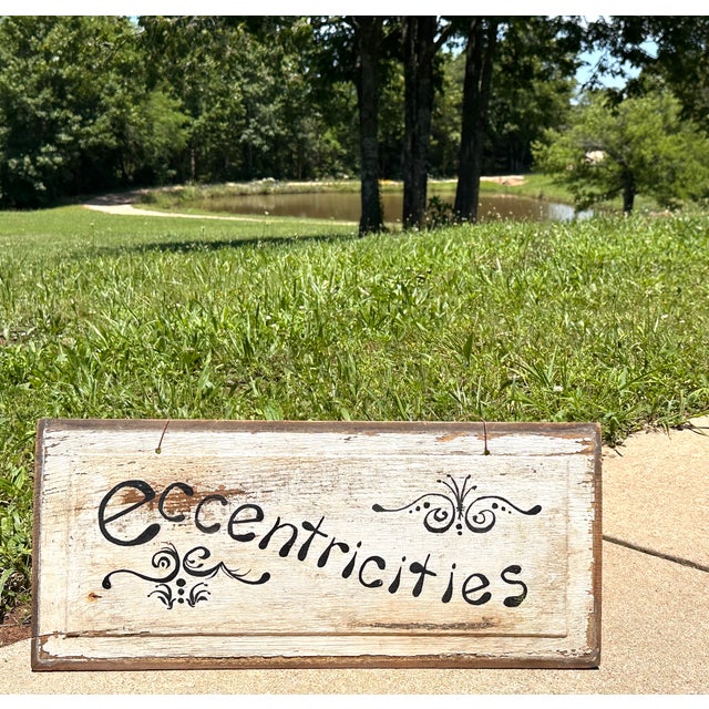Primitive Folk Art Hand Painted 'Eccentricities' Sign For Sale - Image 13 of 14