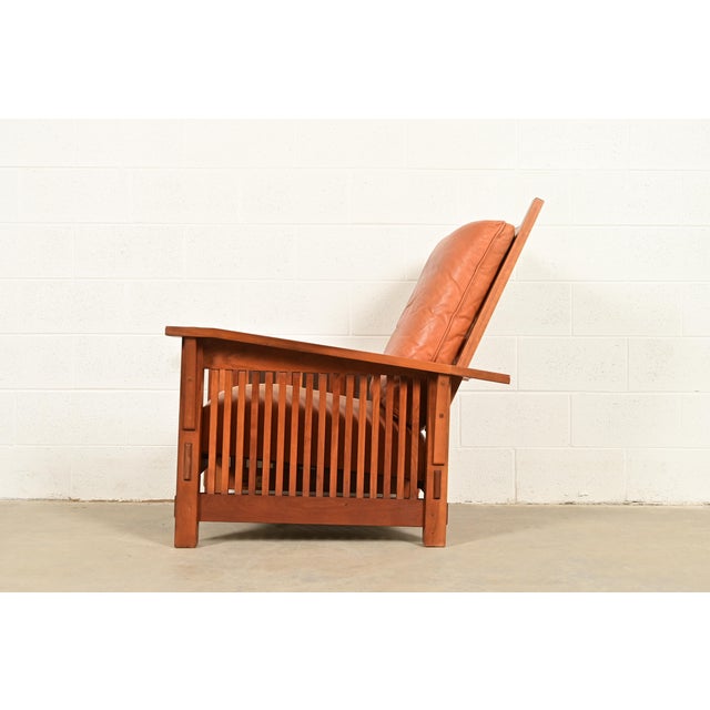 Brown Stickley Mission Arts & Crafts Cherry Wood Spindle Reclining Morris Lounge Chair For Sale - Image 8 of 12