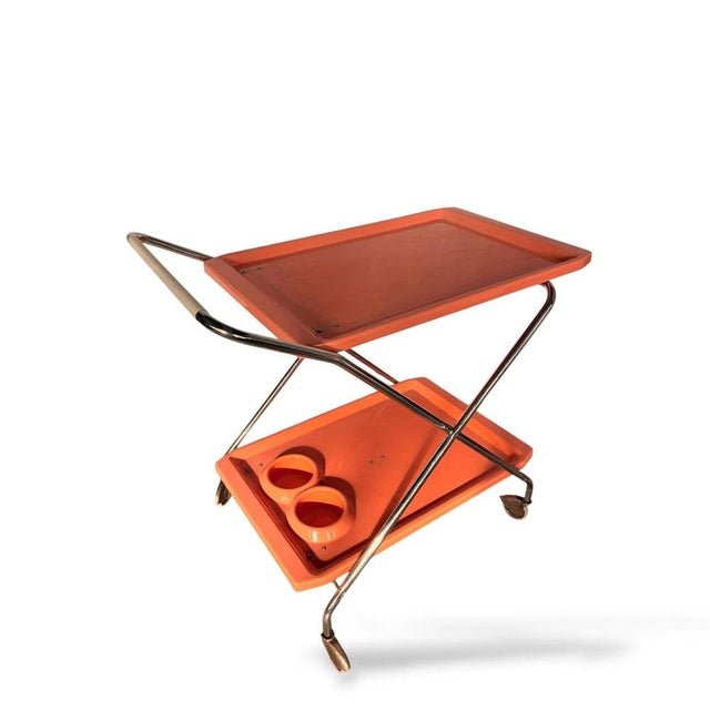 Metal Vintage Orange Serving Cart with Chrome Frame, 1970s For Sale - Image 7 of 10